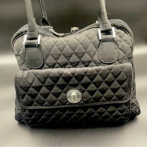 Vera Bradley Quilted Black Shoulder Bag with Signature Interior Lining Tote